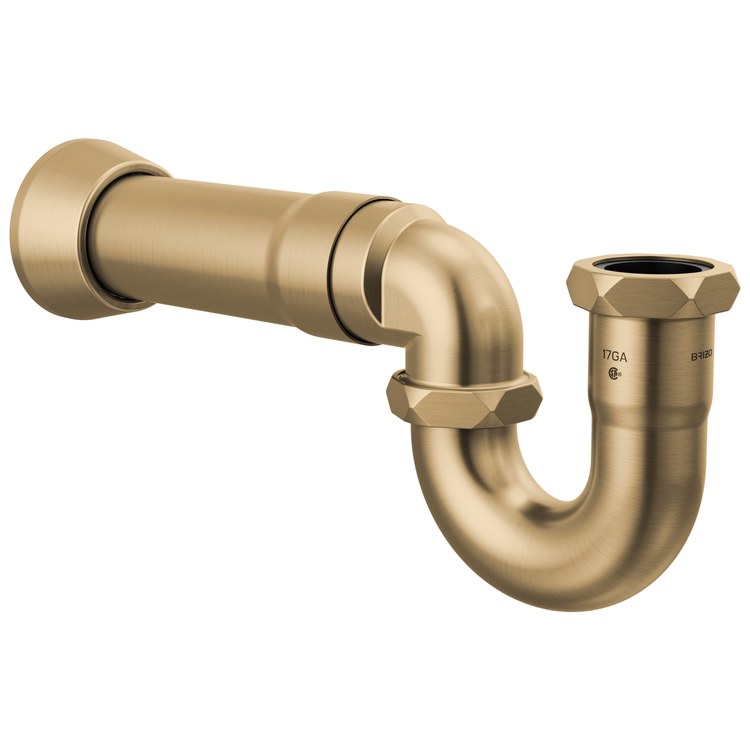 P-Trap with Flange 17 Gauge Brass Brilliance Luxe Gold 12 Inch - Image 1