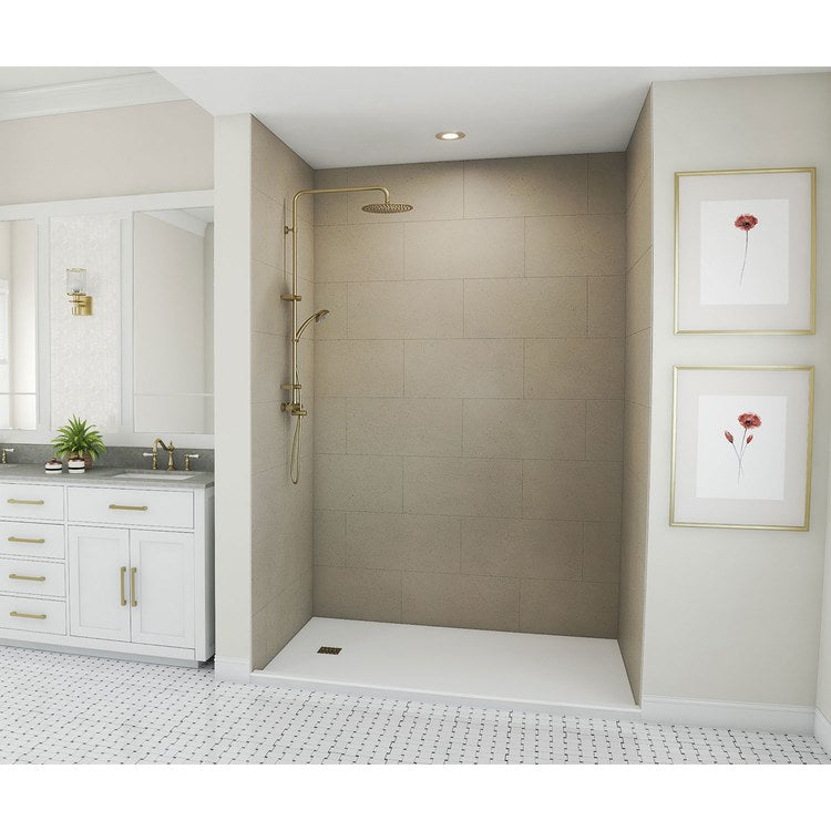 Shower Wall Kit Traditional Subway Tile Glue Up 36 x 62 x 96 Inch Limestone Swanstone - Image 1