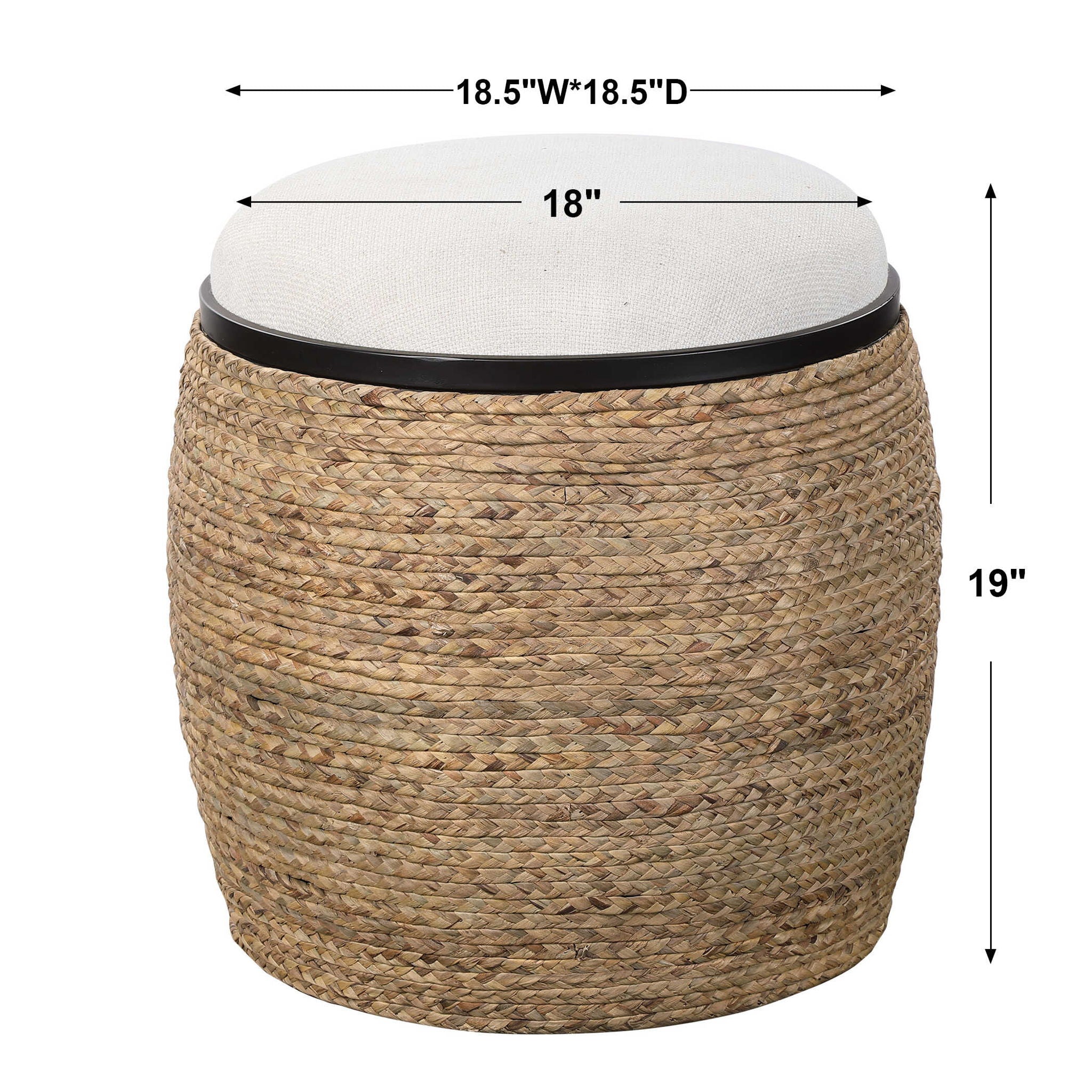 Island - Straw Accent Stool - White & Light Brown - Image 2