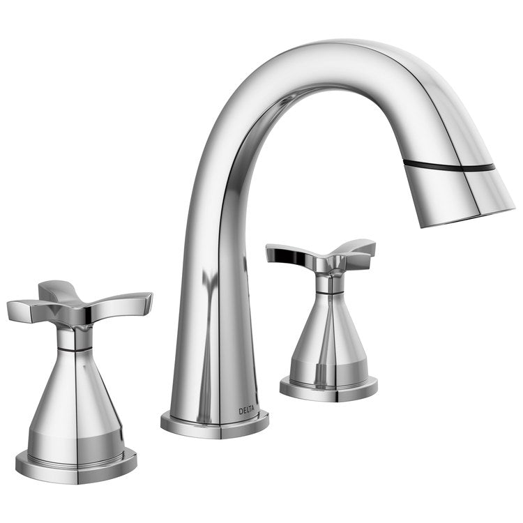 Lavatory Faucet Stryke Widespread 8 to 16 Inch Spread 2 Helo ADA WaterSense Lumicoat Chrome 1.2 Gallons per Minute Arc Pop-Up 3 Hole - Image 1