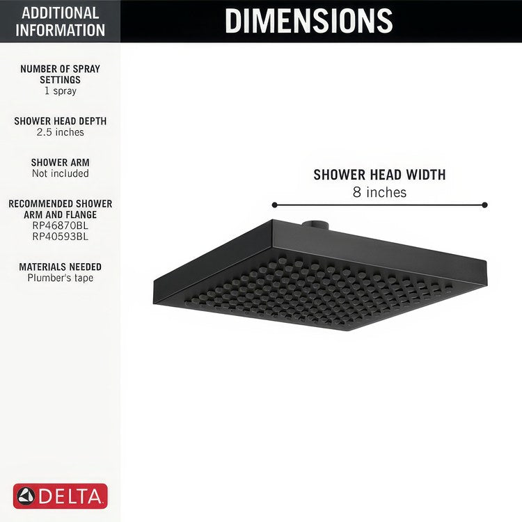 Showerhead Universal Showering Components 1 Functions Matte Black 8 Inch 2.5 Gallons per Minute Touch-Clean Square - Image 3
