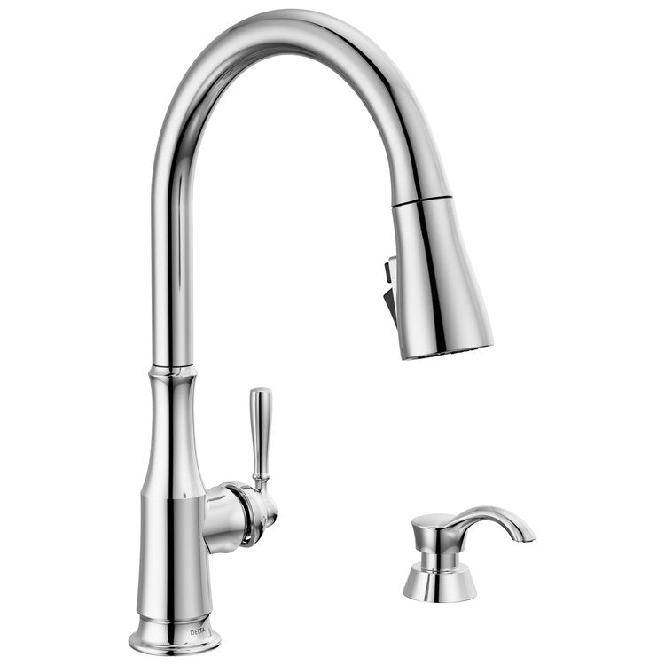 Kitchen Faucet Capertee with Soap Dispenser 1 Lever ADA Chrome Pull Down 360 DEG Swivel 1 Hole Diamond Seal and ShieldSpray Technology 1.8 Gallons per Minute - Image 1
