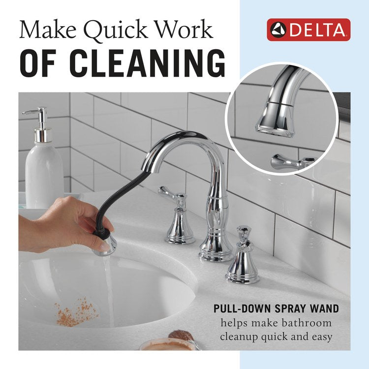 Lavatory Faucet Cassidy Widespread 6 to 16 Inch Spread 2 Lever ADA WaterSense Chrome 1.2 Gallons per Minute Deck Arc Metal Pop-Up 3 Hole MagnaTite - Image 3