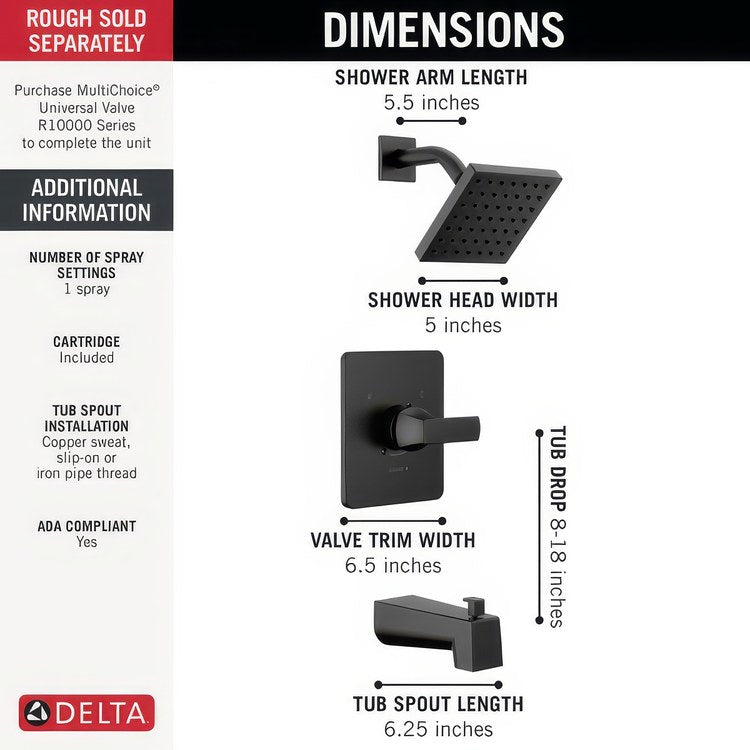 Tub and Shower Trim Monitor Velum 14 Series 1 Lever Matte Black WaterSense ADA 1.75 Gallons per Minute - Image 3