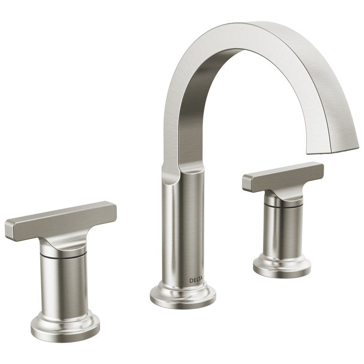 Lavatory Faucet Tetra Widespread 4 to 16 Inch Spread 2 Lever ADA WaterSense Lumicoat Stainless 1.2 Gallons per Minute Rigid Metal Pop-Up 3 Hole