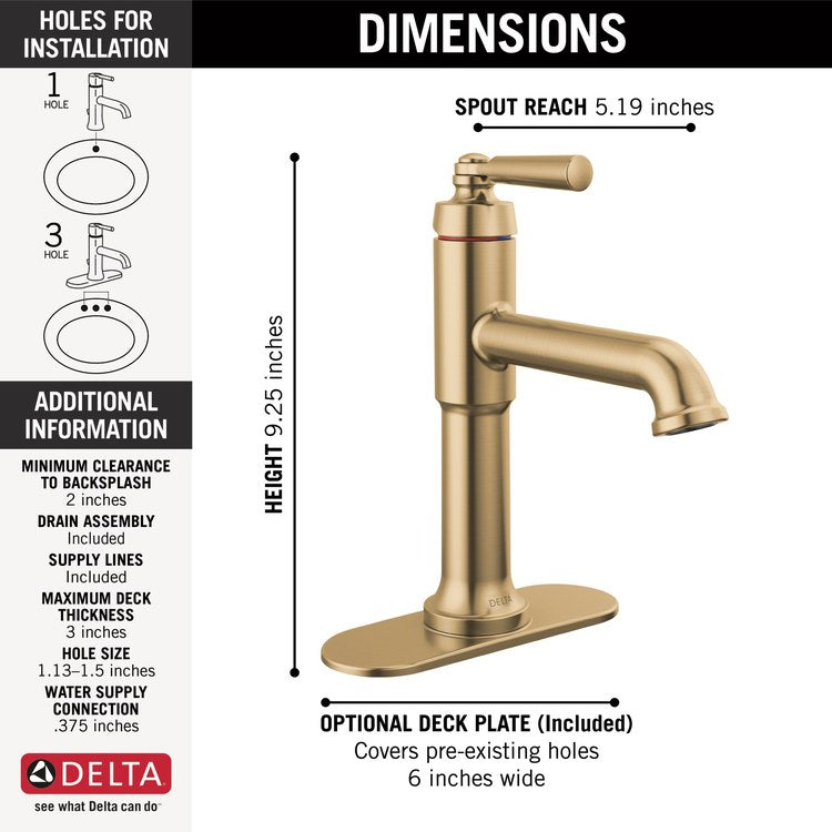 Lavatory Faucet Saylor 1 Lever ADA WaterSense Brilliance Champagne Bronze 1.2 Gallons per Minute 4-1/2 Inch - Image 2