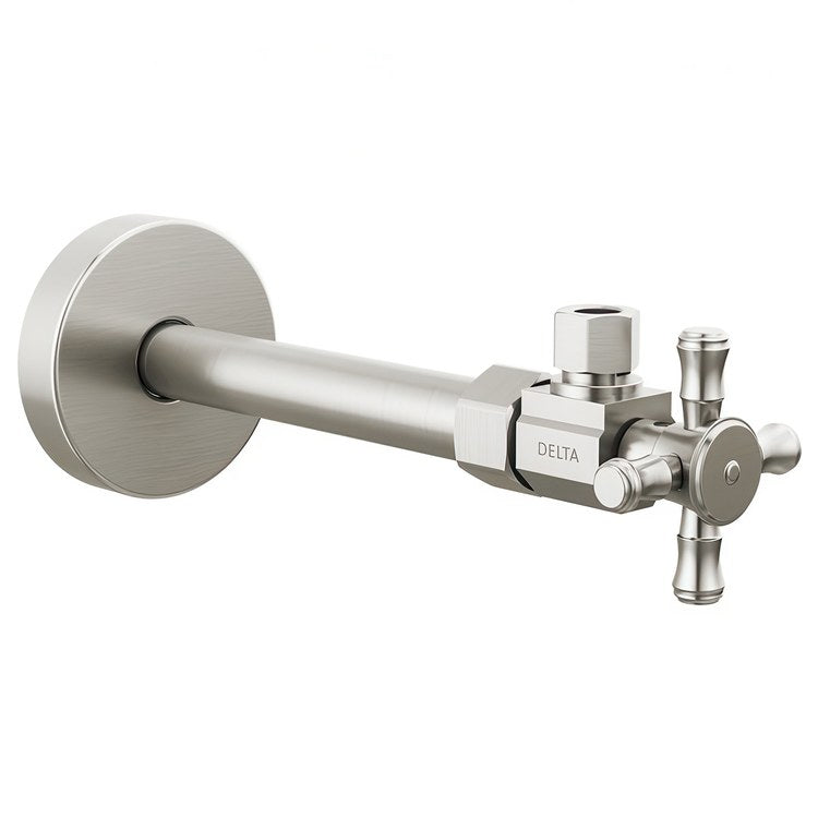 Stop Valve Angled Traditional 1/2 x 3/8 Inch Brass Compression Cross Brilliance Stainless - Image 1