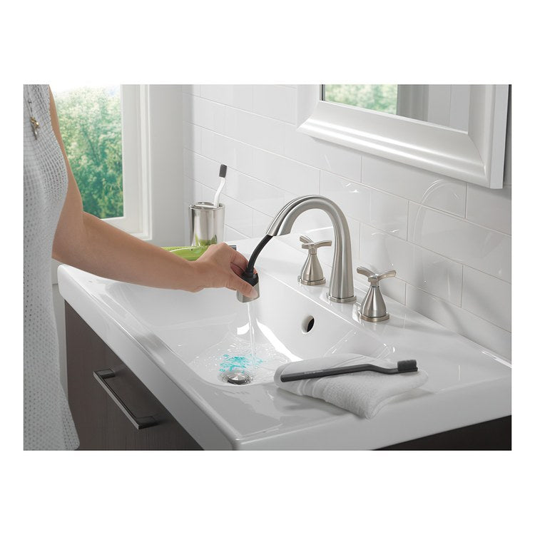 Lavatory Faucet Stryke Widespread 8 to 16 Inch Spread 2 Helo ADA WaterSense Lumicoat Stainless 1.2 Gallons per Minute Arc Pop-Up 3 Hole - Image 2