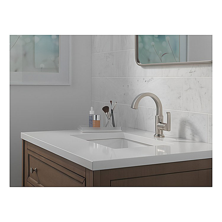 Lavatory Faucet Tetra 1 Lever ADA WaterSense Lumicoat Stainless 1.2 Gallons per Minute Deck Arc Metal Pop-Up 1 Hole Diamond Seal Technology - Image 2