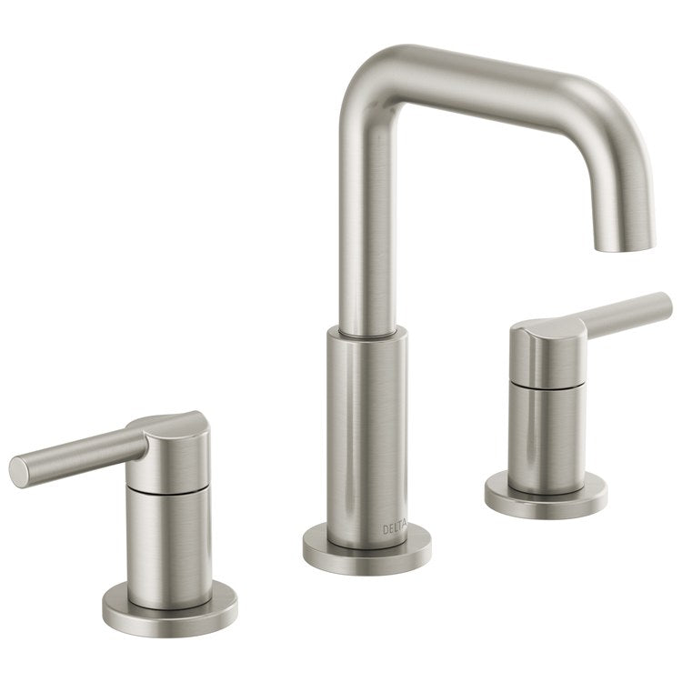 Lavatory Faucet Nicoli Widespread 6 to 16 Inch Spread 2 Lever ADA WaterSense Stainless 1.2 Gallons per Minute Deck Pop-Up 3 Hole - Image 1