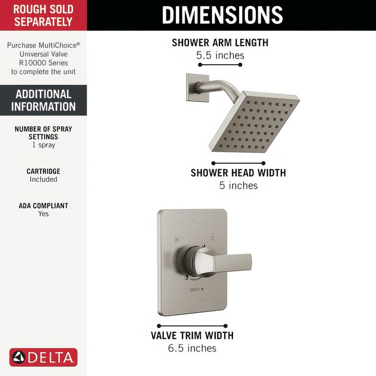 Shower Trim Velum 14 Series Monitor 1 Lever Brilliance Stainless ADA 1.75 Gallons per Minute - Image 3