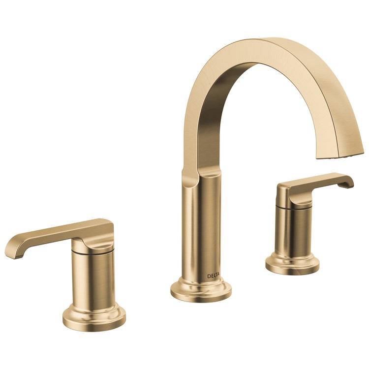 Lavatory Faucet Tetra Widespread 4 to 16 Inch Spread 2 Lever ADA WaterSense Lumicoat Champagne Bronze 1.2 Gallons per Minute Metal Pop-Up 3 Hole