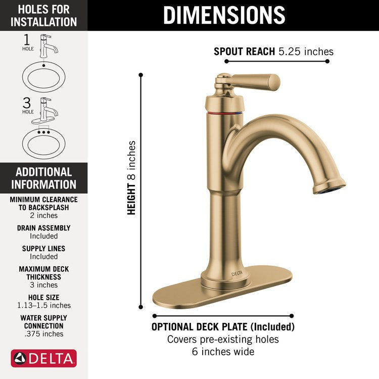 Lavatory Faucet Saylor 1 Lever ADA WaterSense Brilliance Champagne Bronze 1.2 Gallons per Minute 4-9/16 Inch - Image 2