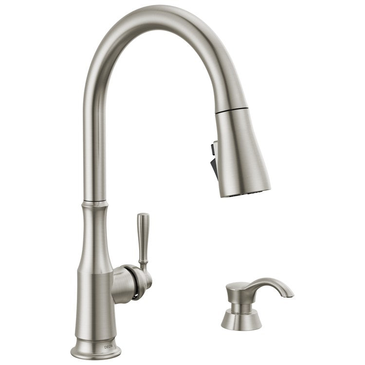 Kitchen Faucet Capertee with Soap Dispenser 1 Lever ADA Spotshield Stainless Pull Down 360 DEG Swivel 1 Hole Diamond Seal and ShieldSpray Technology 1.8 Gallons per Minute - Image 1
