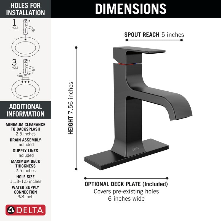 Lavatory Faucet Velum 1 Lever ADA WaterSense Matte Black 1.2 Gallons per Minute Deck Metal Pop-Up 1/3 Hole Diamond Seal - Image 2
