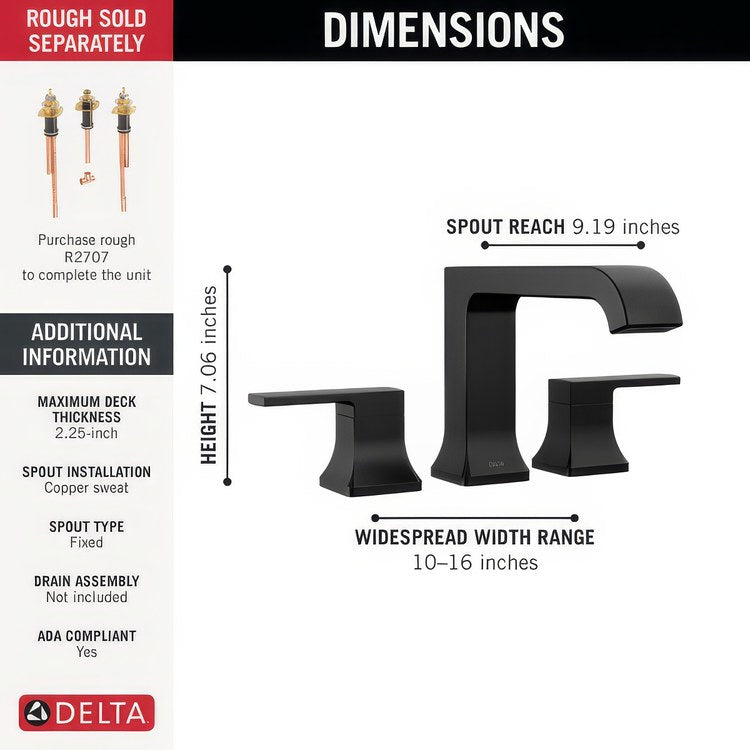 Roman Tub Trim Velum 2 Lever Matte Black ADA 10 To 16 Inch Spread 3 Hole for Rough-In R2707 - Image 3