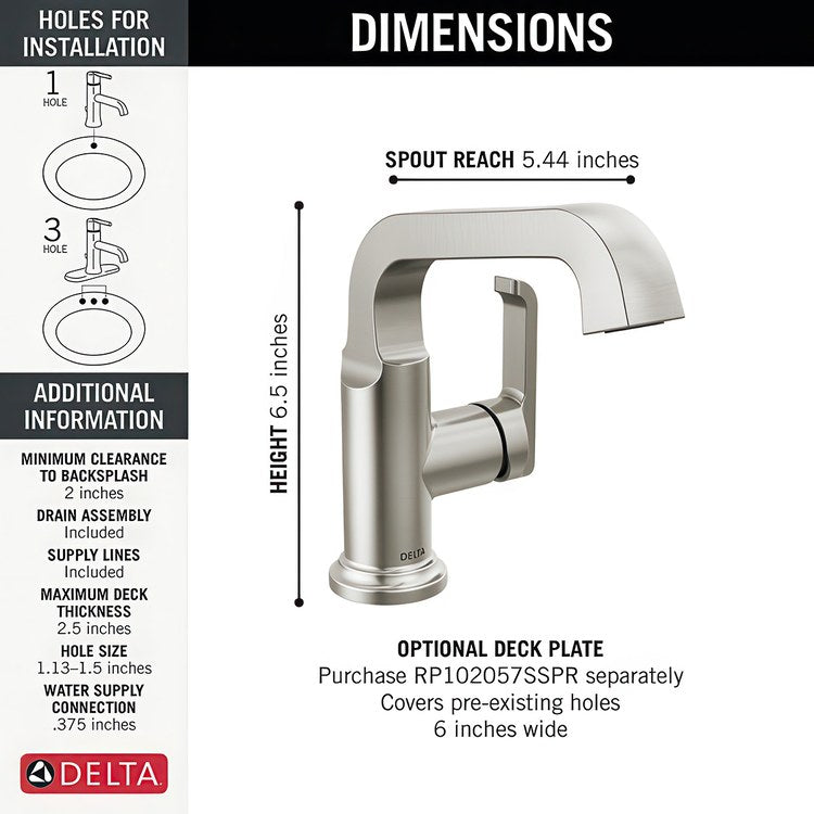 Lavatory Faucet Tetra 1 Lever ADA WaterSense Lumicoat Stainless 1.2 Gallons per Minute Deck Fixed Metal Pop-Up 1 Hole Diamond Seal Technology - Image 3
