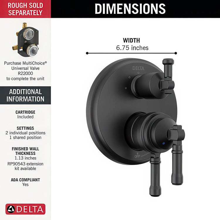 Roman Tub Trim Less Handle Matte Black WaterSense ADA 8 to 16 Inch Spread 3 Hole for Rough-In R2700/R2707 - Image 2