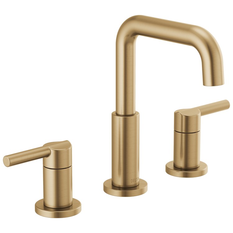 Lavatory Faucet Nicoli Widespread 6 to 16 Inch Spread 2 Lever ADA WaterSense Champagne Bronze 1.2 Gallons per Minute Deck Pop-Up 3 Hole - Image 1