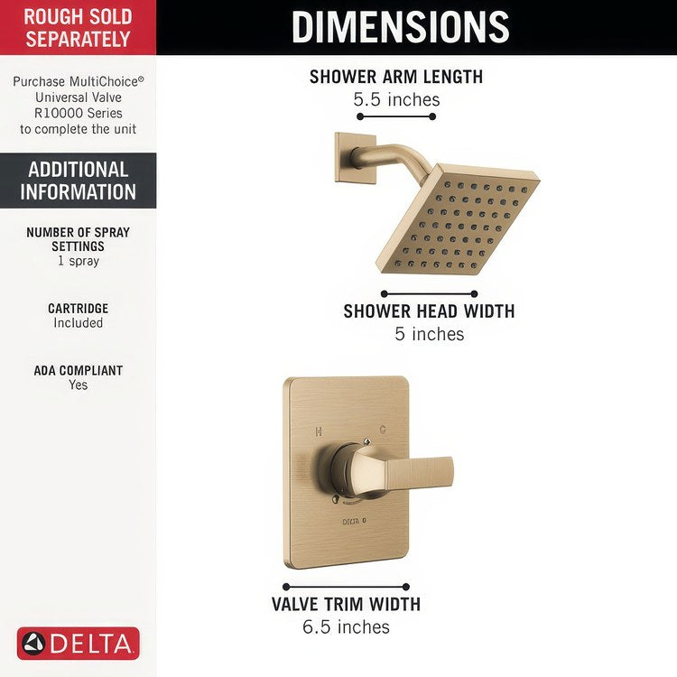 Shower Trim Velum 14 Series Monitor 1 Lever Brilliance Champagne Bronze ADA 1.75 Gallons per Minute - Image 3