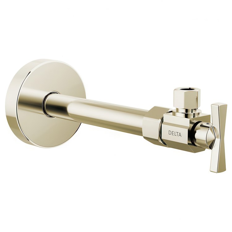 Stop Valve Angled Transitional 1/2 x 3/8 Inch Brass Compression Cross Brilliance Polished Nickel - Image 1