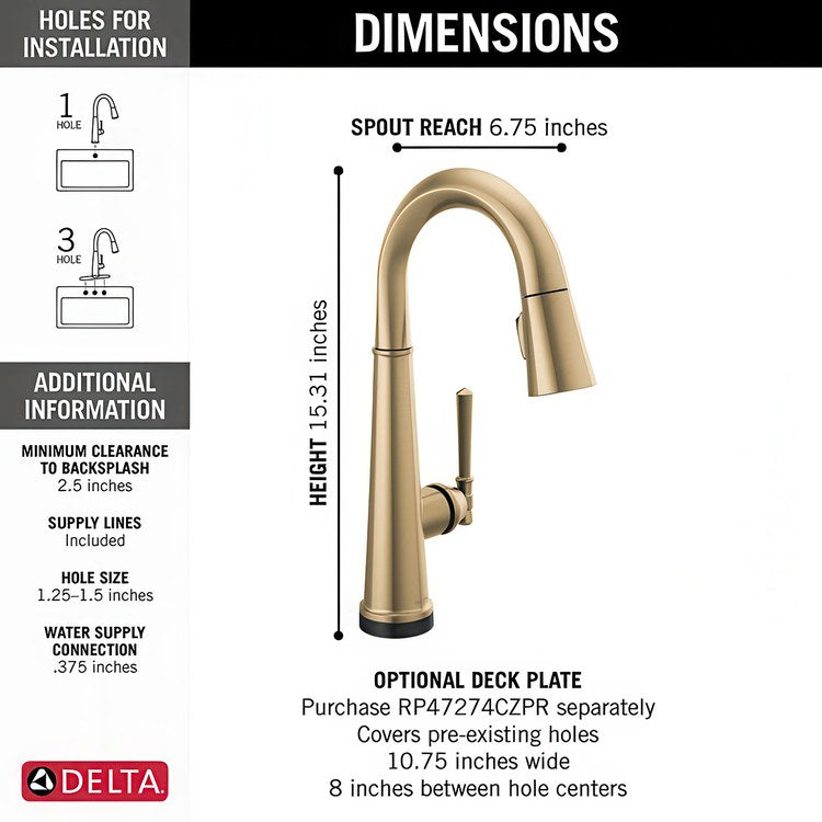 Bar Faucet Emmeline 1 Lever ADA Lumicoat Champagne Bronze Pull Down High Arc 360 DEG Swivel 1.8 Gallons per Minute - Image 2