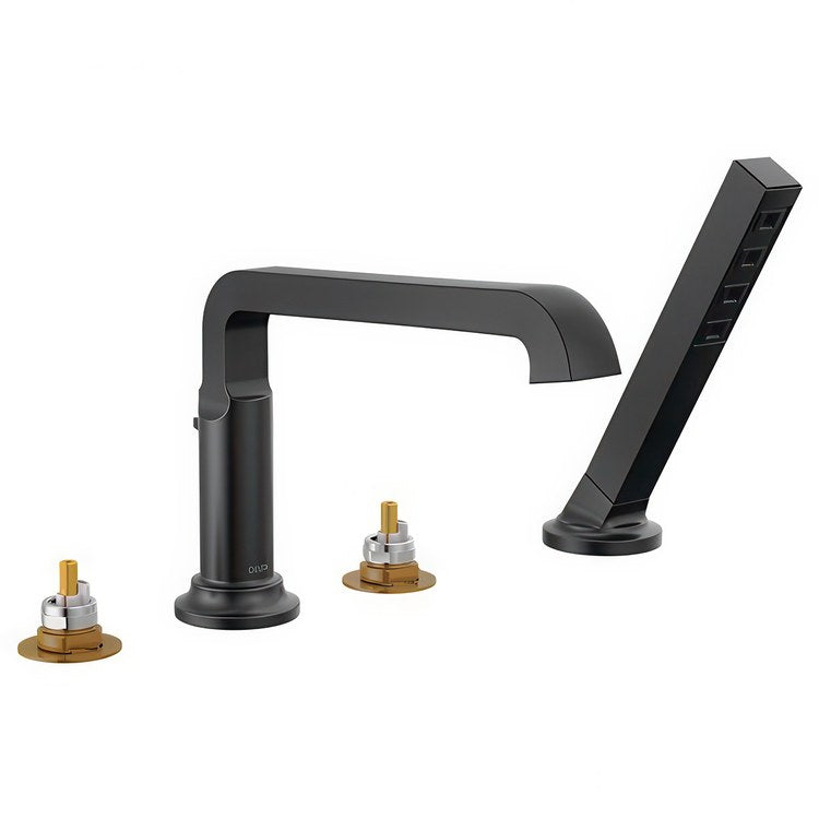 Roman Tub Trim Tetra Less Handle Matte Black WaterSense ADA 8 to 16 Inch Spread 3 Hole 18 Gallons per Minute - Image 1