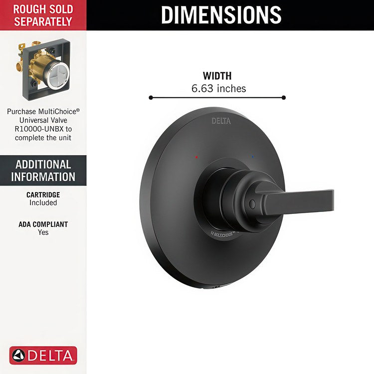 Pressure Balance Valve Trim Monitor Tetra 14 Series 1 Lever Matte Black WaterSense ADA - Image 3