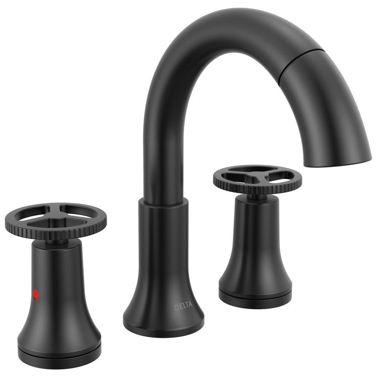 Lavatory Faucet Trinsic Widespread 4 to 16 Inch Spread 2 Wheel ADA WaterSense/CALGreen Matte Black 1.2 Gallons per Minute Deck Arc Metal Pop-Up 3 Hole MagnaTite Docking - Image 1