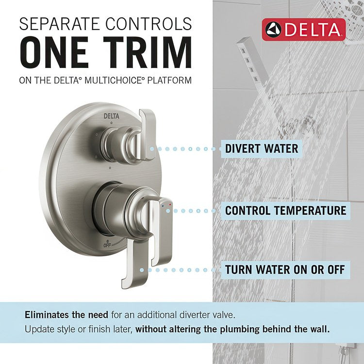 Diverter Trim Tetra 17 Series Integrated Volume Control 6 Functions Lumicoat Stainless 2 Lever ADA for Rough-In Valve R22000 Not Included - Image 2