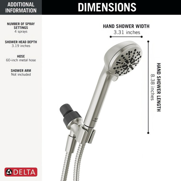 Handshower Universal Showering Brushed Nickel WaterSense 2.5 Gallons per Minute 3-5/16 Inch - Image 3