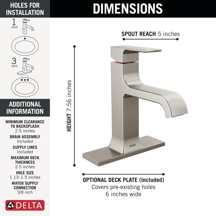 Lavatory Faucet Velum 1 Lever ADA WaterSense Brilliance Stainless 1.2 Gallons per Minute Deck Metal Pop-Up 1/3 Hole Diamond Seal - Image 2
