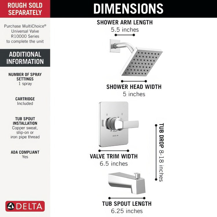 Tub and Shower Trim Monitor Velum 14 Series Less Handle Chrome WaterSense ADA 1.75 Gallons per Minute - Image 3