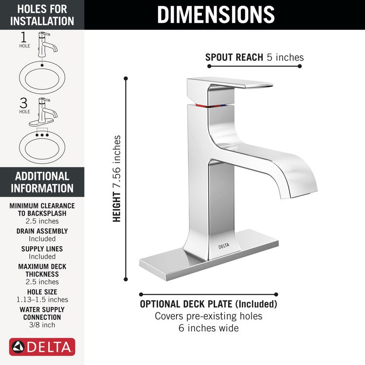 Lavatory Faucet Velum 1 Lever ADA WaterSense Chrome 1.2 Gallons per Minute Deck Metal Pop-Up 1/3 Hole Diamond Seal - Image 2