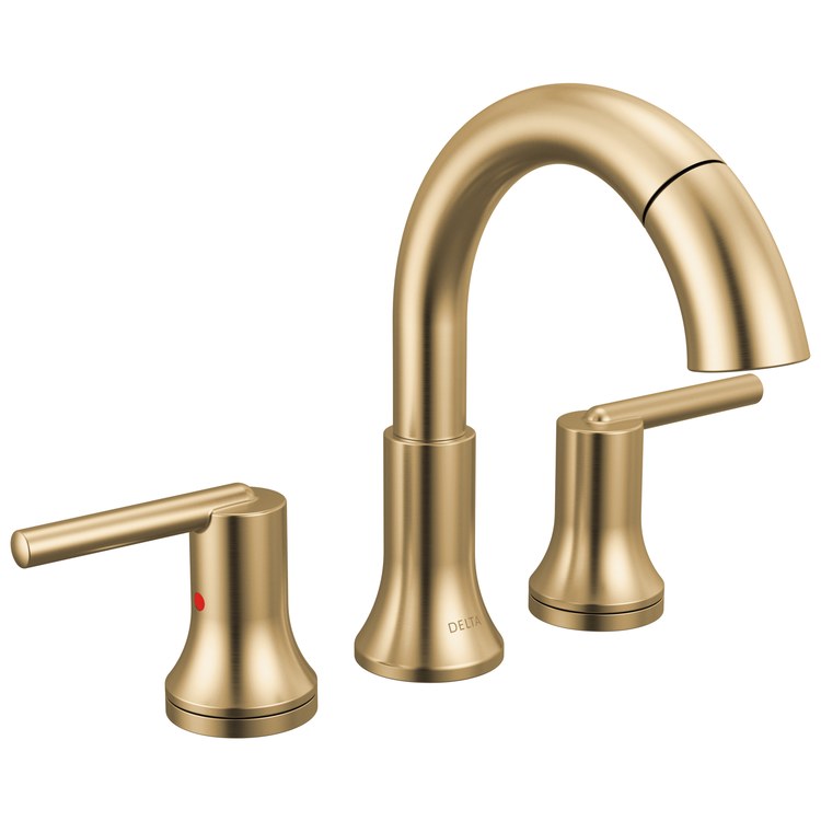 Lavatory Faucet Trinsic Widespread 4 to 16 Inch Spread 2 Lever ADA WaterSense/CALGreen Champagne Bronze 1.2 Gallons per Minute Deck Arc Metal Pop-Up 3 Hole MagnaTite Docking - Image 1