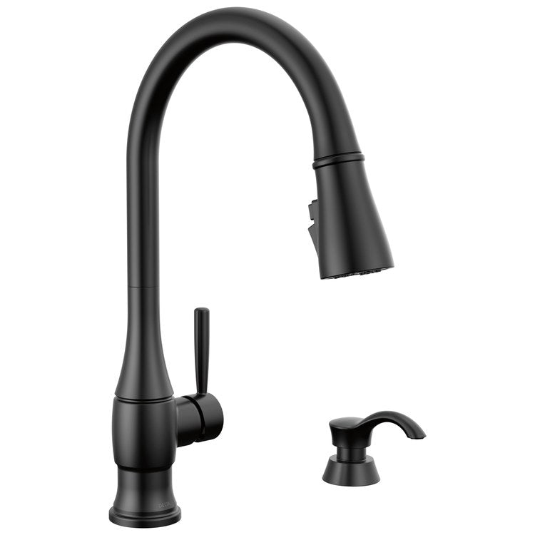 Kitchen Faucet Hazelwood with Soap Dispenser 1 Lever ADA Matte Black Pull Down 360 DEG Swivel 1 Hole Diamond Seal and ShieldSpray Technology 1.8 Gallons per Minute - Image 1