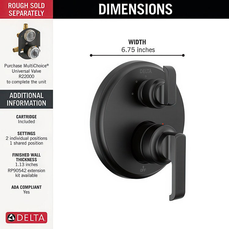 Diverter Trim Tetra 14 Series Integrated 3 Functions Matte Black 1 Lever ADA - Image 3
