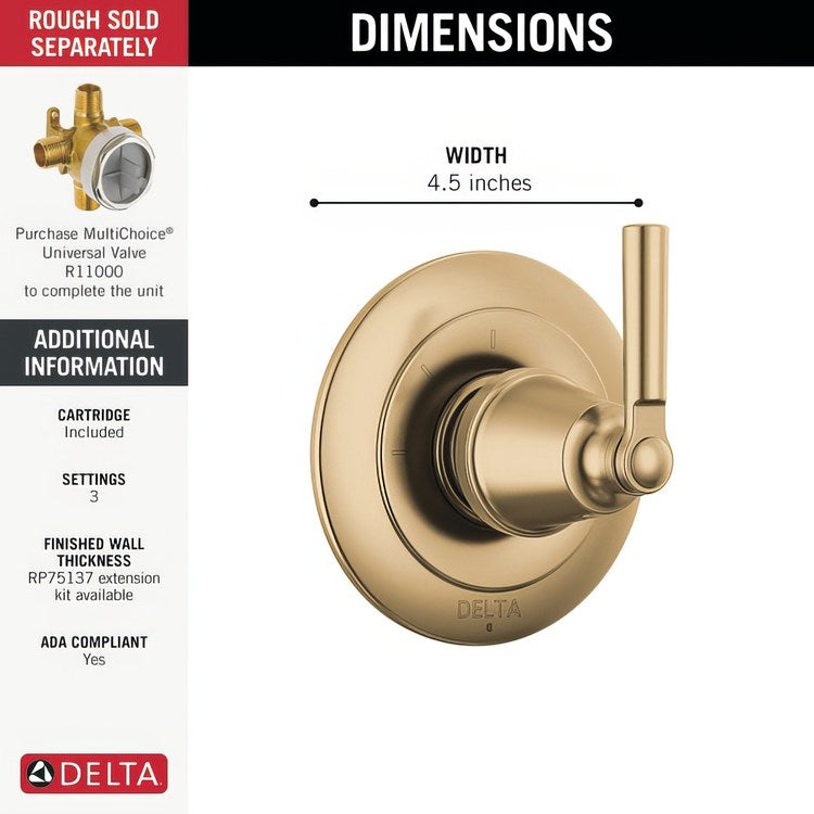Diverter Trim Saylor 2 Port 3 Functions Brilliance Champagne Bronze 1 Lever ADA - Image 3