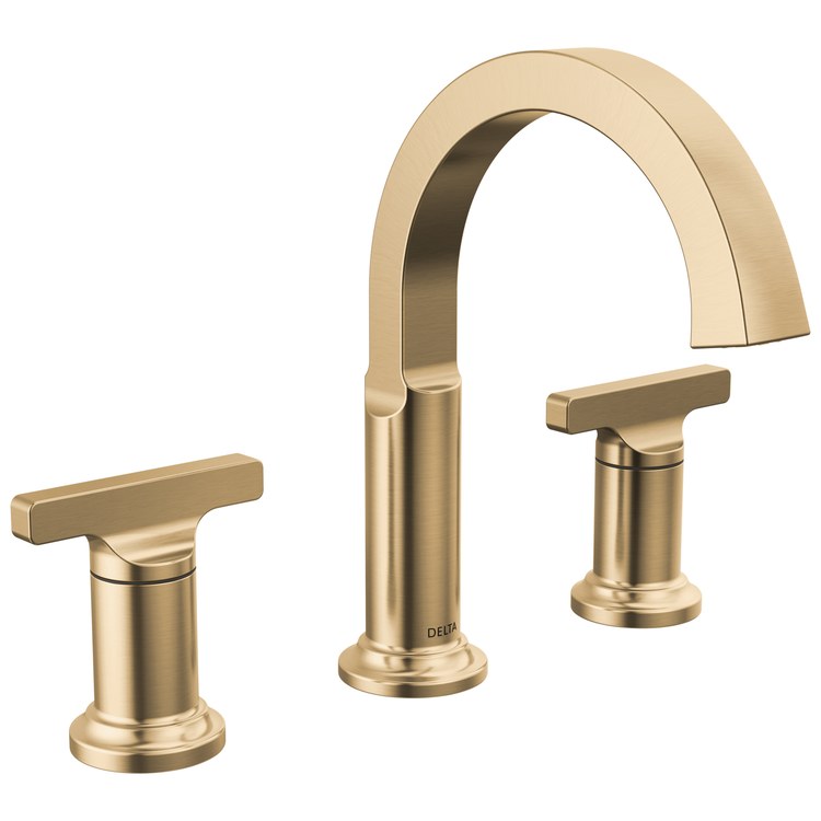 Lavatory Faucet Tetra Widespread 4 to 16 Inch Spread 2 Lever ADA WaterSense Lumicoat Champagne Bronze 1.2 Gallons per Minute Rigid Metal Pop-Up 3 Hole