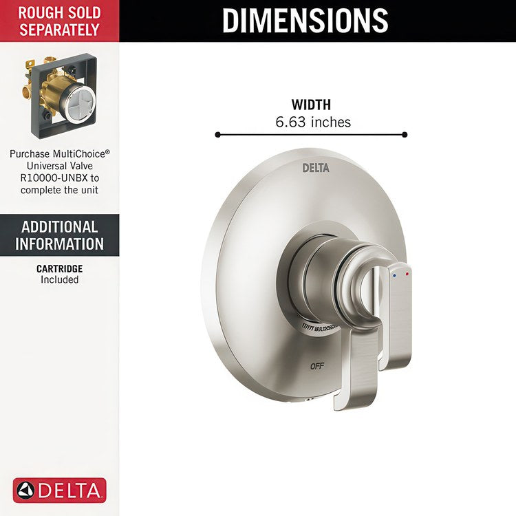 Pressure Balance Valve Trim Monitor Tetra 17 Series with Integrated Volume Control 2 Lever Lumicoat Stainless WaterSense ADA - Image 2