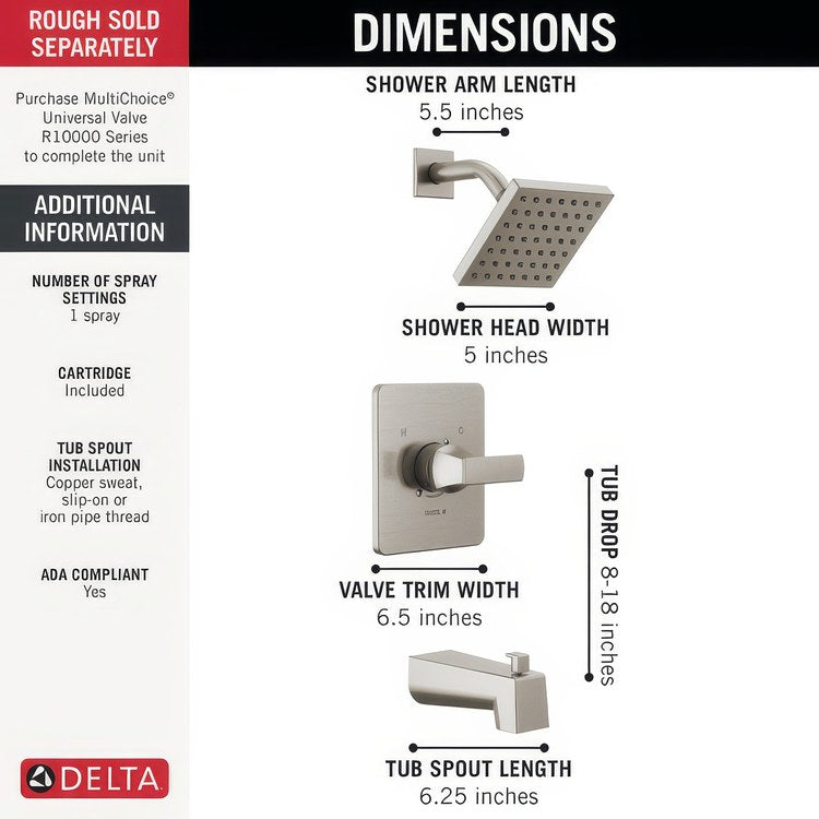 Tub and Shower Trim Monitor Velum 14 Series Less Handle Brilliance Stainless WaterSense ADA 1.75 Gallons per Minute - Image 3
