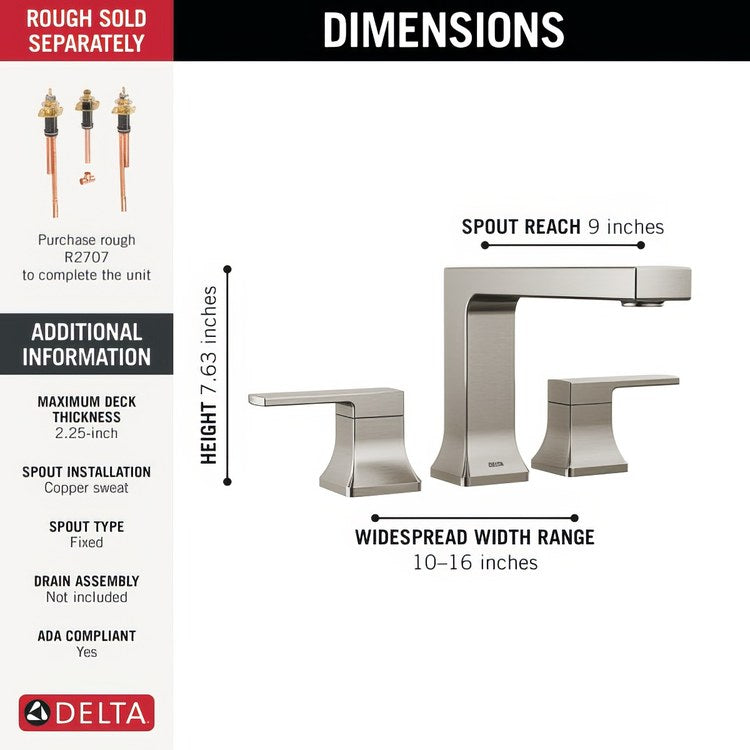 Roman Tub Trim Velum 2 Lever Brilliance Stainless ADA 10 to 16 Inch Spread 3 Hole 18 Gallons per Minute - Image 3