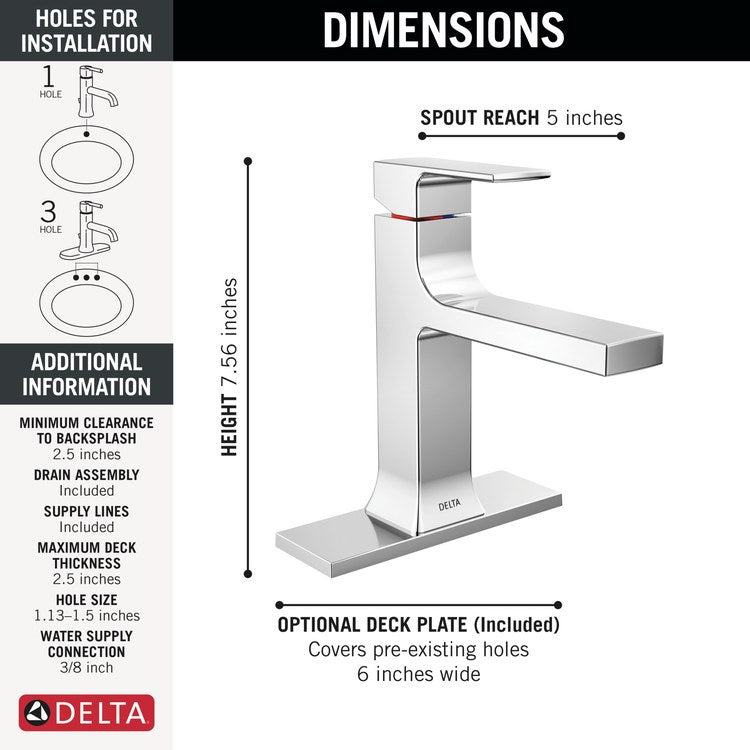 Lavatory Faucet Velum 1 Lever ADA WaterSense Chrome 1.2 Gallons per Minute 4-7/16 Inch - Image 2