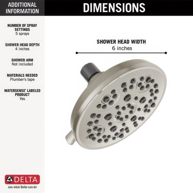 Showerhead Universal 5 Functions Satin Nickel 6 Inch 1.75 Gallons per Minute - Image 3