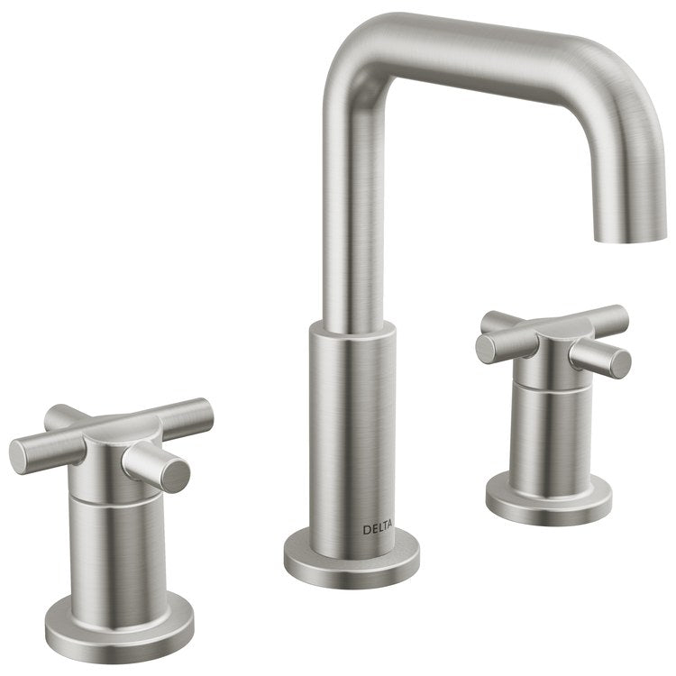 Lavatory Faucet Nicoli Widespread 6 to 16 Inch Spread 2 Cross ADA WaterSense Brilliance Stainless 1.2 Gallons per Minute Deck Fixed Pop-Up 3 Hole - Image 1