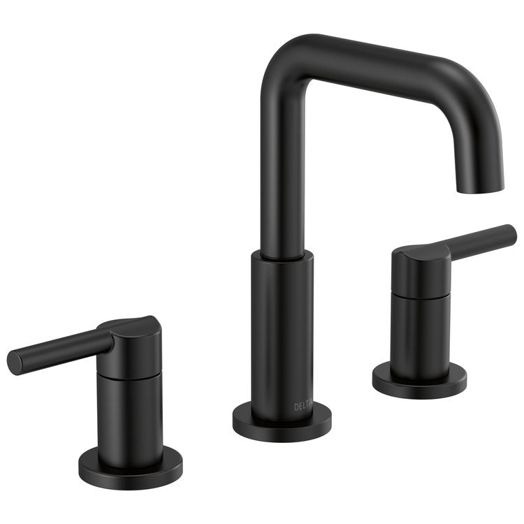 Lavatory Faucet Nicoli Widespread 6 to 16 Inch Spread 2 Lever ADA WaterSense Matte Black 1.2 Gallons per Minute Deck Pop-Up 3 Hole - Image 1