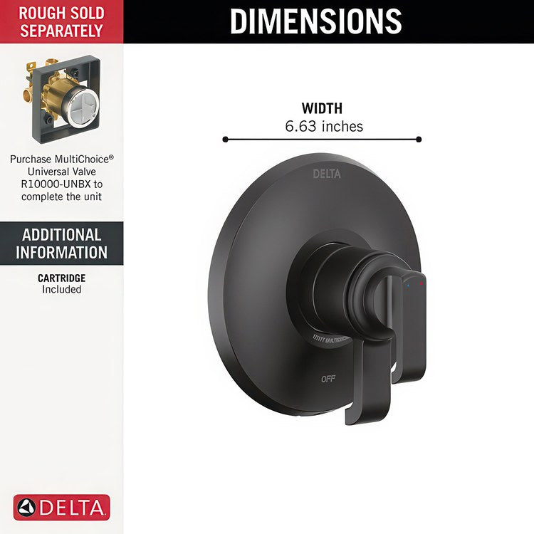 Pressure Balance Valve Trim Monitor Tetra 17 Series with Integrated Volume Control 2 Lever Matte Black WaterSense ADA - Image 2