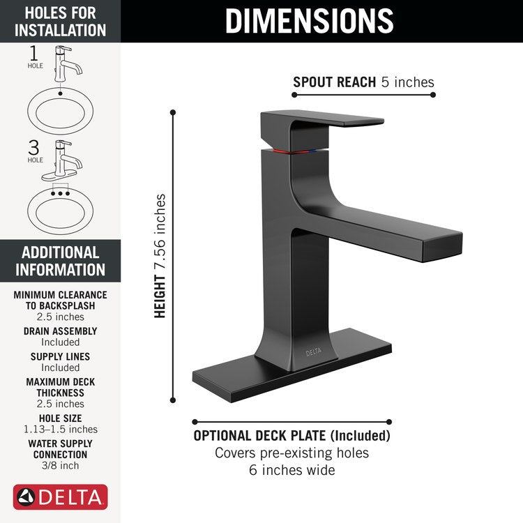 Lavatory Faucet Velum 1 Lever ADA WaterSense Matte Black 1.2 Gallons per Minute 4-7/16 Inch - Image 2
