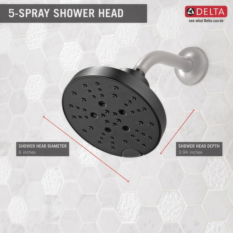 Showerhead Universal 5 Functions H2Okinetic Matte Black 6 Inch 1.75 Gallons per Minute - Image 3