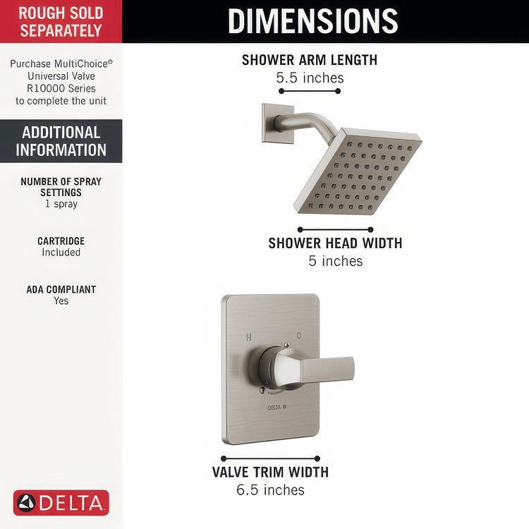 Shower Trim Velum 14 Series Monitor Less Handle Brilliance Stainless ADA 1.75 Gallons per Minute - Image 3